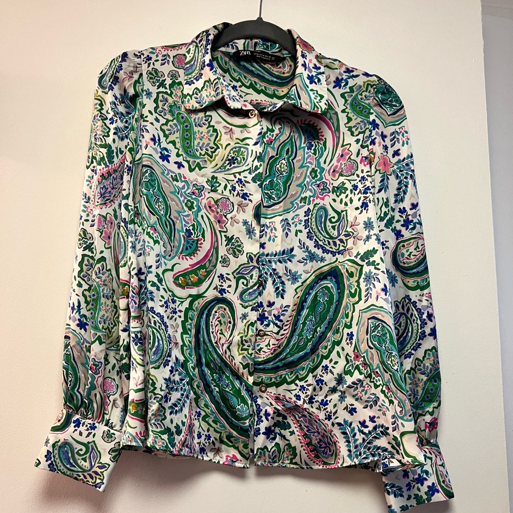 Amoeba pattern button up blouse